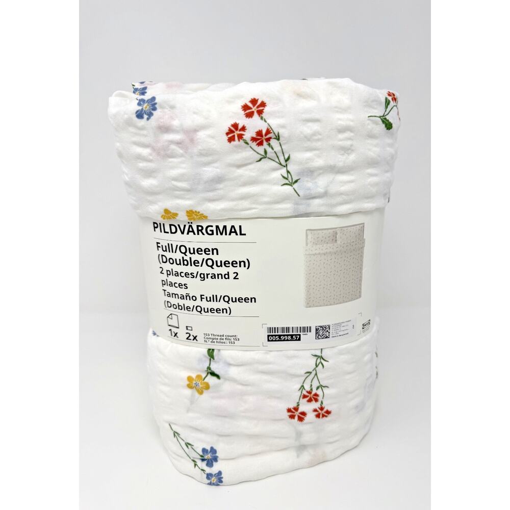 IKEA PILDVARGMAL Full/Queen Duvet Cover w/2 Pillowcases Bed Set White Floral-NEW